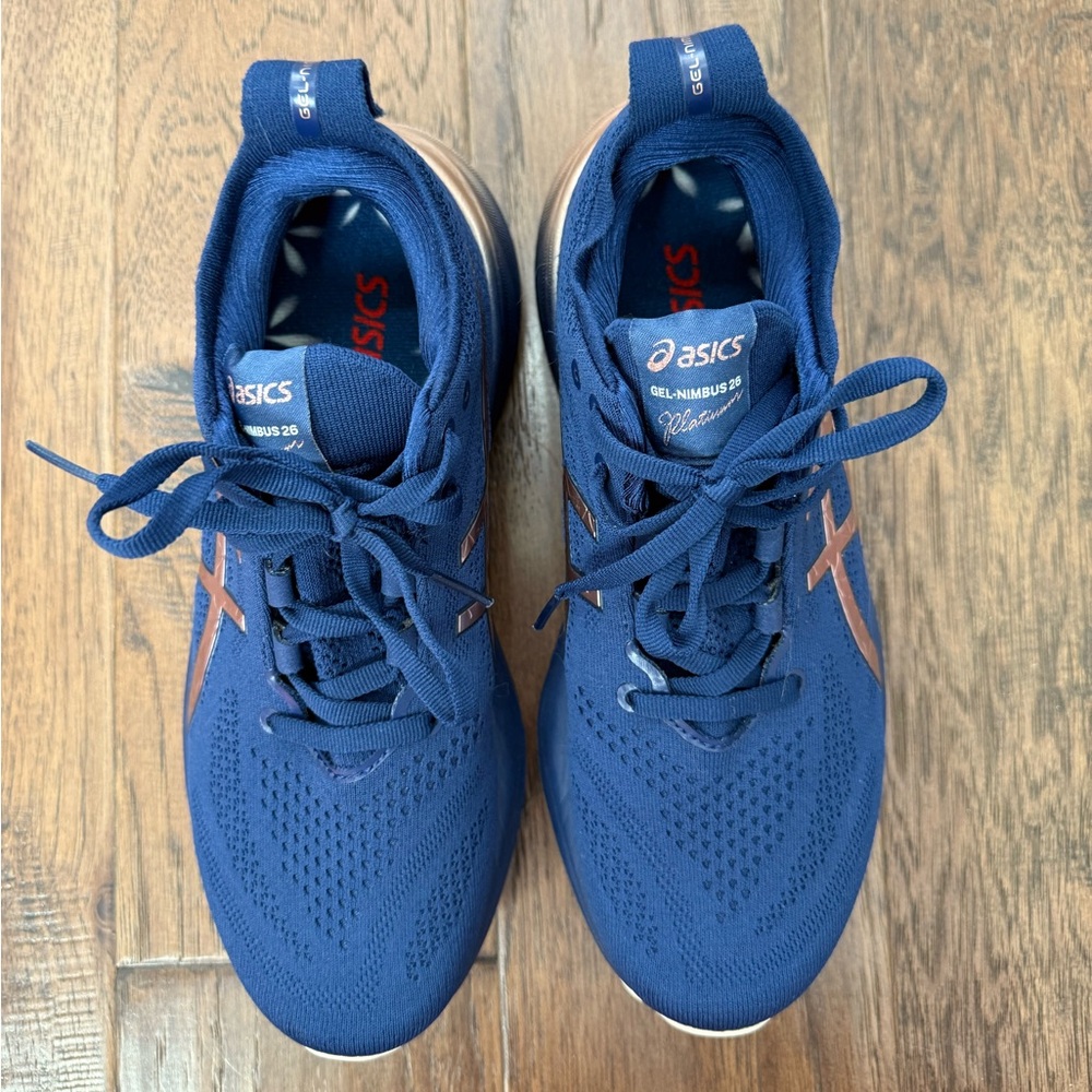 ASICS Gel Nimbus 26 Women's Navy Blue and Rose Gold Running Shoes size 7 - Picture 6 of 14